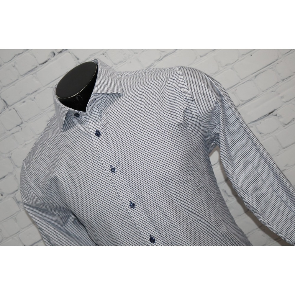 Twillory Dress Shirt Mens Large 16.5 34/35 Blue White Trim Fit Safe Cotton